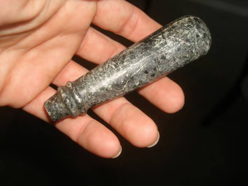 Item BM-44: Steatite Tube Pipe with two concentric rings around the mouth of the pipe